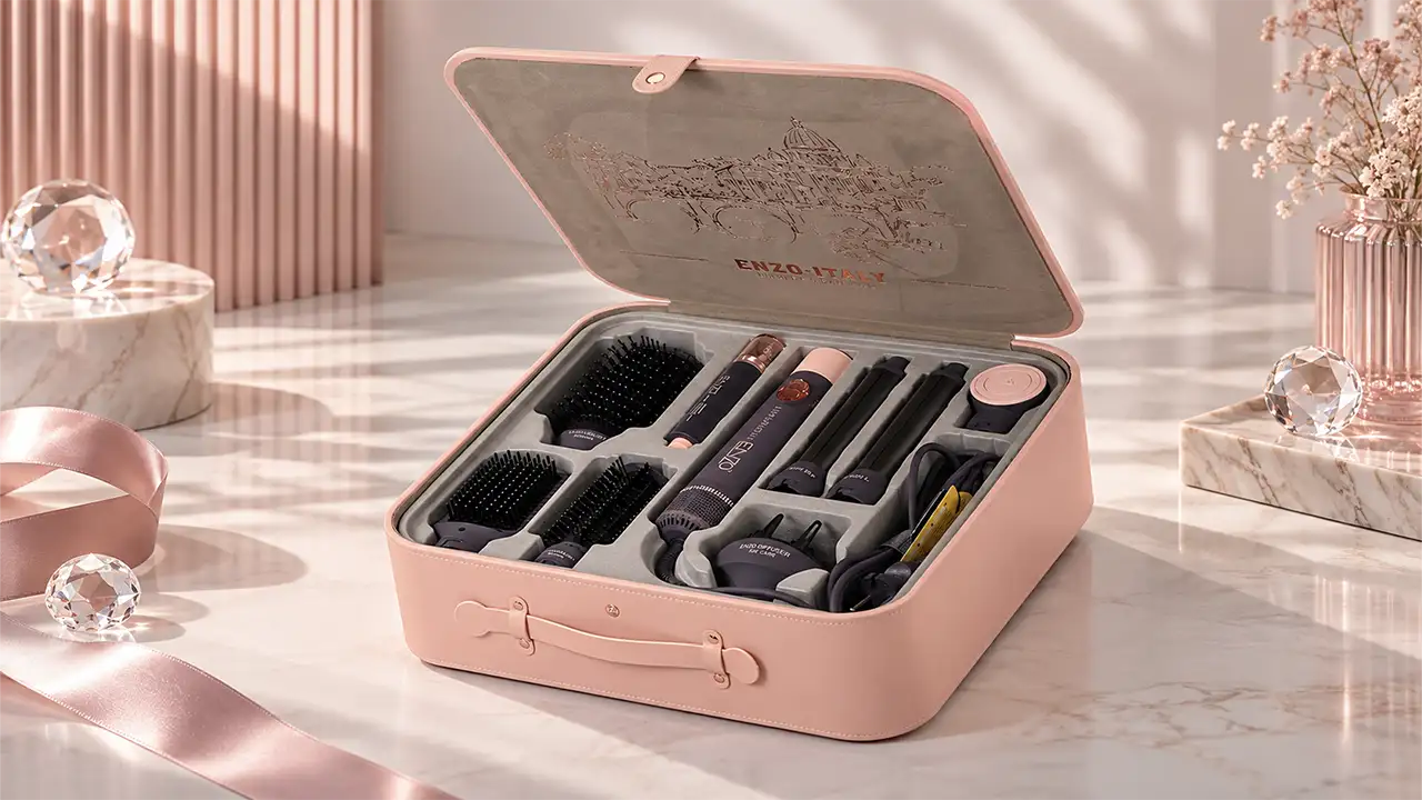 Enzo 4133 Luxurious Pro Max Hair Styling and Drying Kit - 1500W - Charcoal Gray and Pink