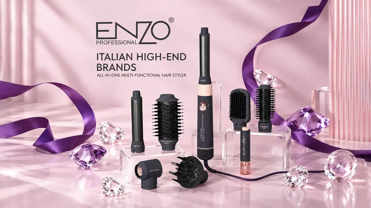 Enzo 4133 Luxurious Pro Max Hair Styling and Drying Kit - 1500W - Charcoal Gray and Pink