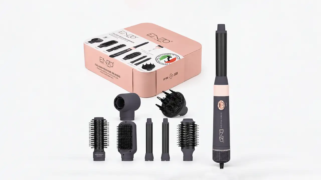 Enzo 4133 Luxurious Pro Max Hair Styling and Drying Kit - 1500W - Charcoal Gray and Pink