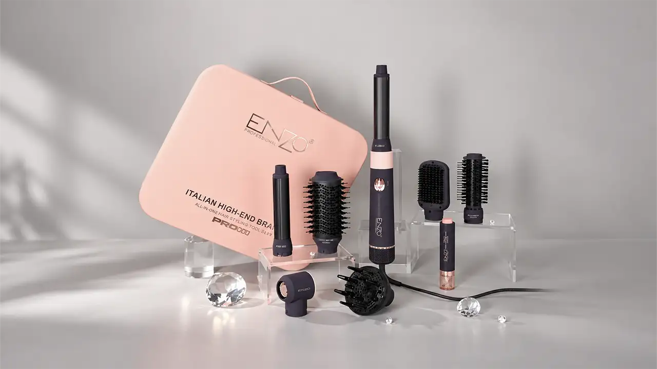 Enzo 4133 Luxurious Pro Max Hair Styling and Drying Kit - 1500W - Charcoal Gray and Pink