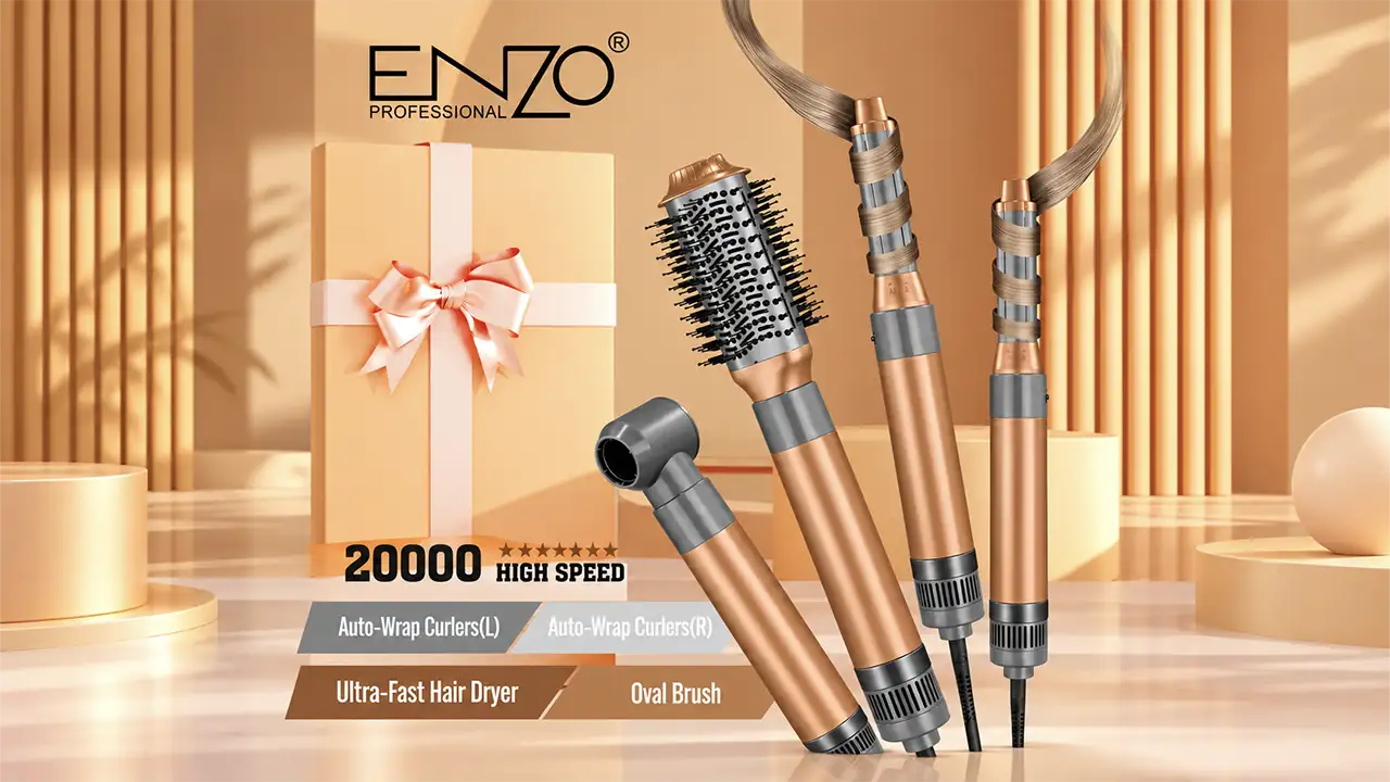 Enzo EN-4131 4-in-1 Automatic Air Hair Styler - 1500W - Rose Gold