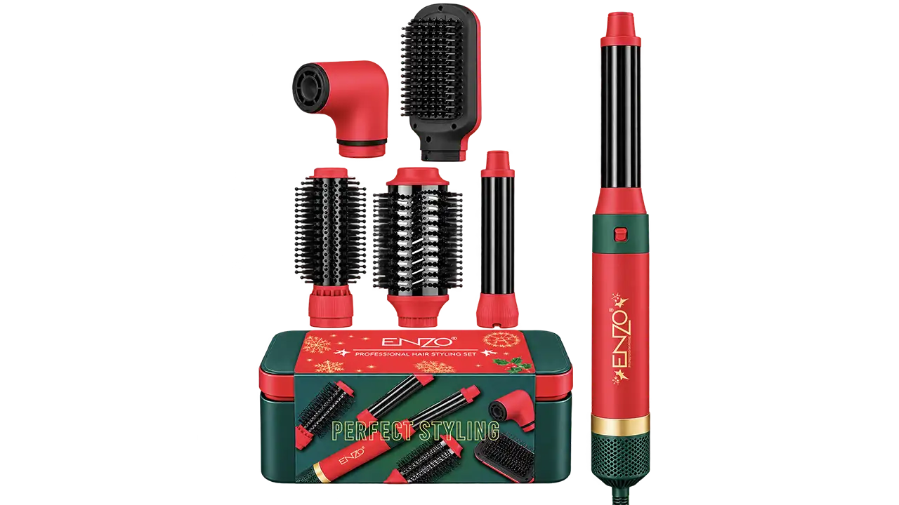Enzo EN-6222 Perfect Styling 6-in-1 Hot Air Hair Styler - Red and Green