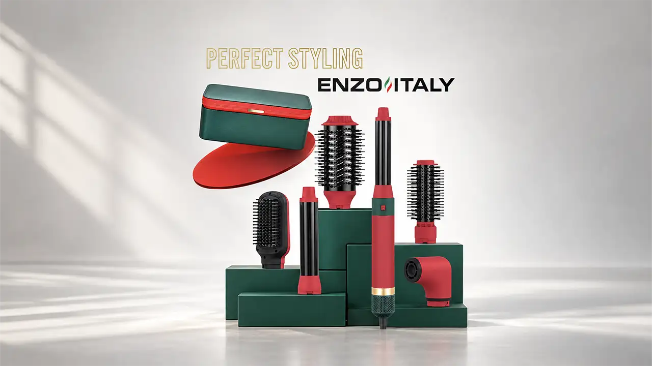 Enzo EN-6222 Perfect Styling 6-in-1 Hot Air Hair Styler - Red and Green