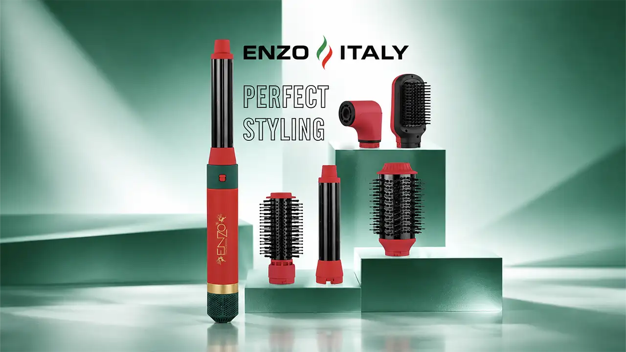 Enzo EN-6222 Perfect Styling 6-in-1 Hot Air Hair Styler - Red and Green