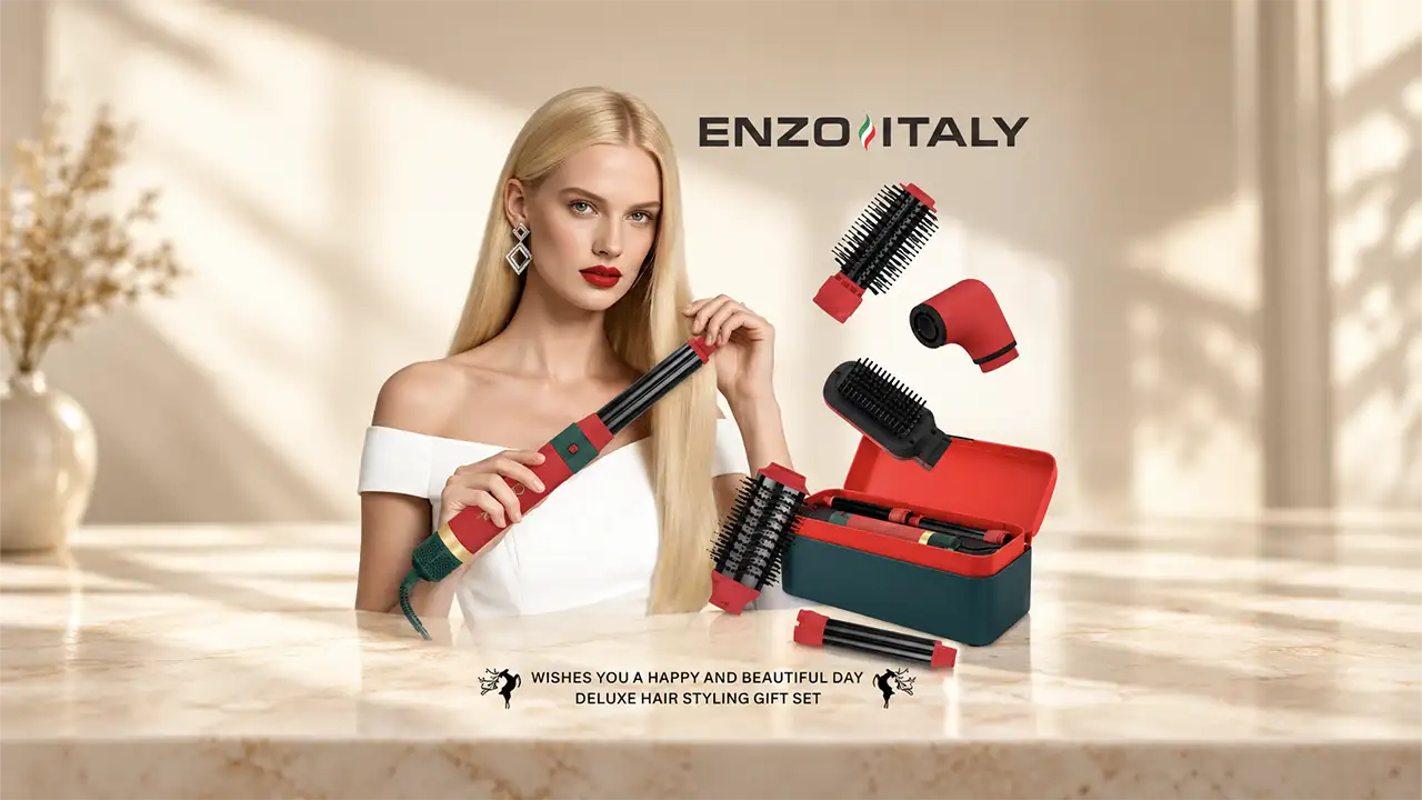 Enzo EN-6222 Perfect Styling 6-in-1 Hot Air Hair Styler - Red and Green