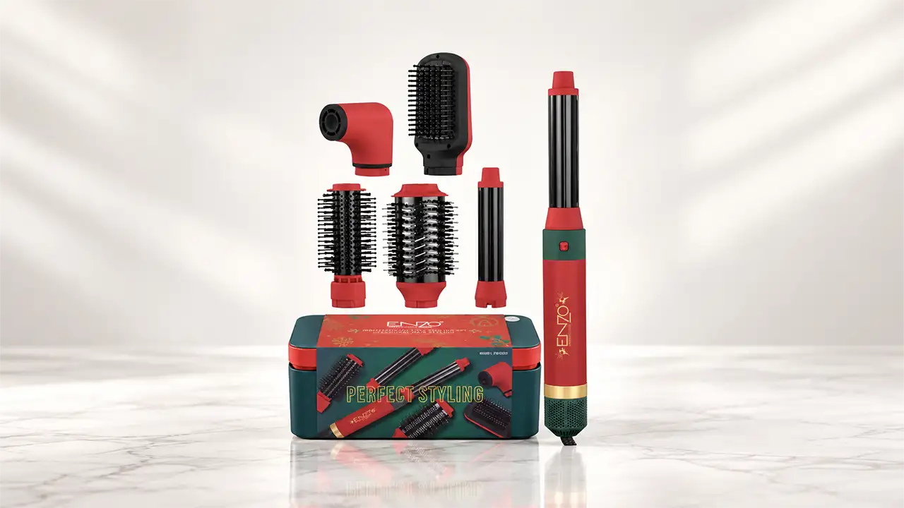 Enzo EN-6222 Perfect Styling 6-in-1 Hot Air Hair Styler - Red and Green