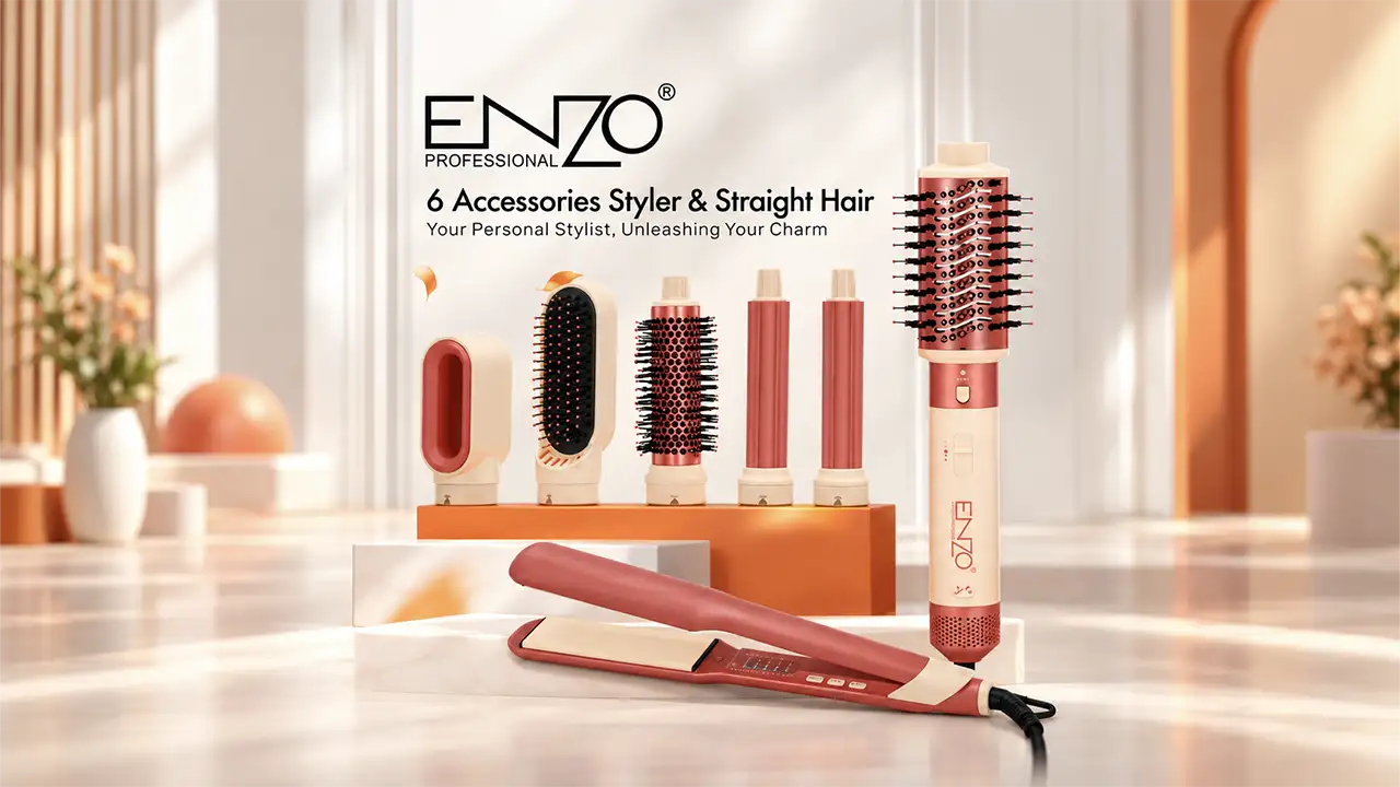 Enzo EN-6601 All-in-One 6-in-1 Hair Styling Kit - 1500W - Coral and Cream