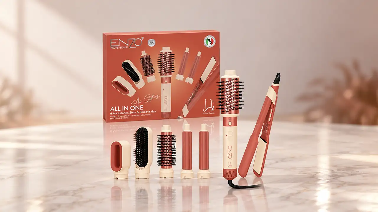 Enzo EN-6601 All-in-One 6-in-1 Hair Styling Kit - 1500W - Coral and Cream