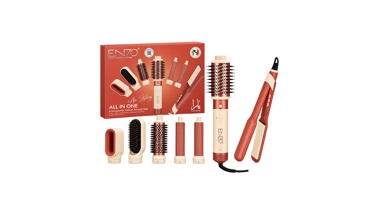 Enzo EN-6601 All-in-One 6-in-1 Hair Styling Kit - 1500W - Coral and Cream