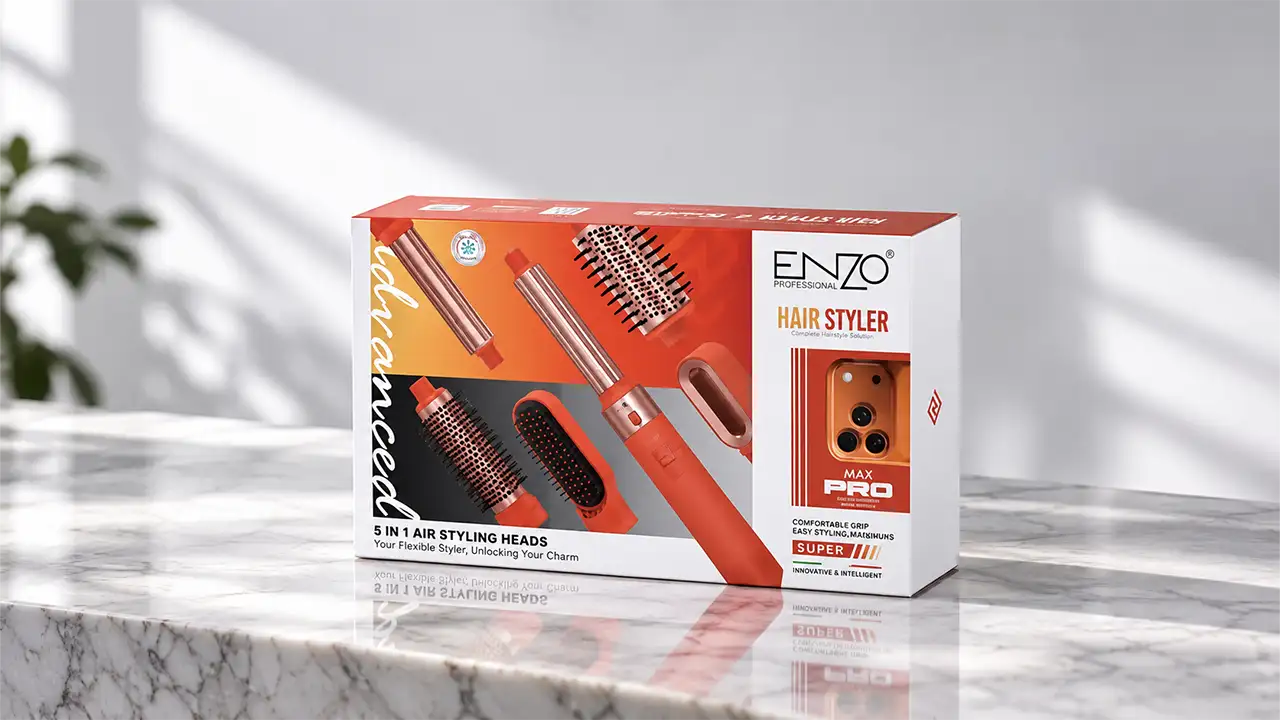 Enzo EN-6602 Pro Max 6-in-1 Hot Air Hair Styler - 1400W - Coral Orange