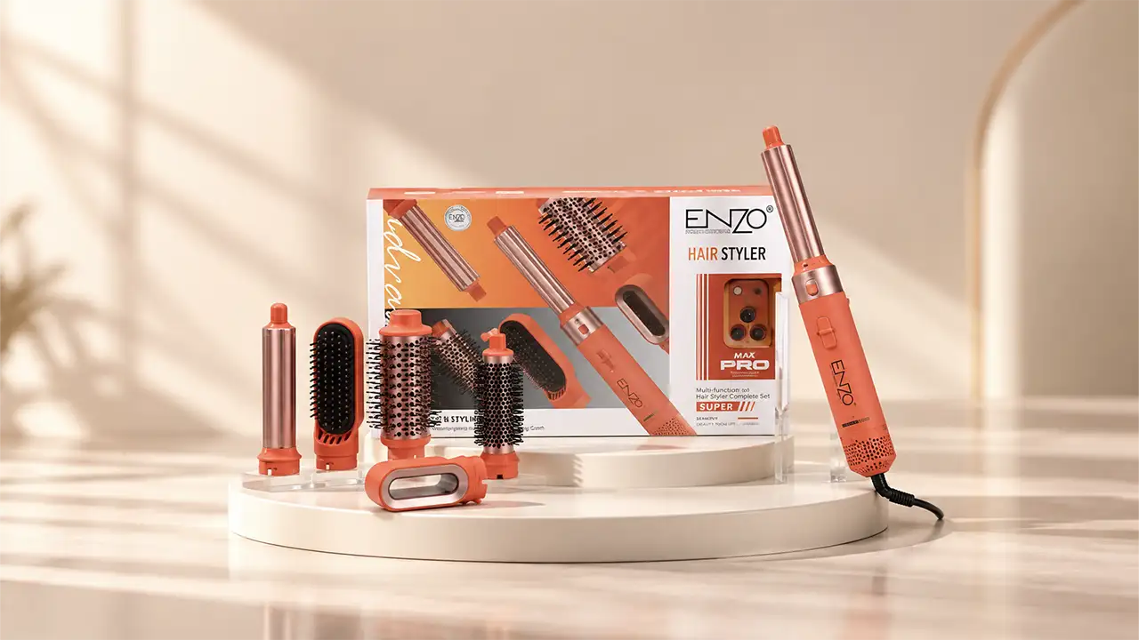 Enzo EN-6602 Pro Max 6-in-1 Hot Air Hair Styler - 1400W - Coral Orange