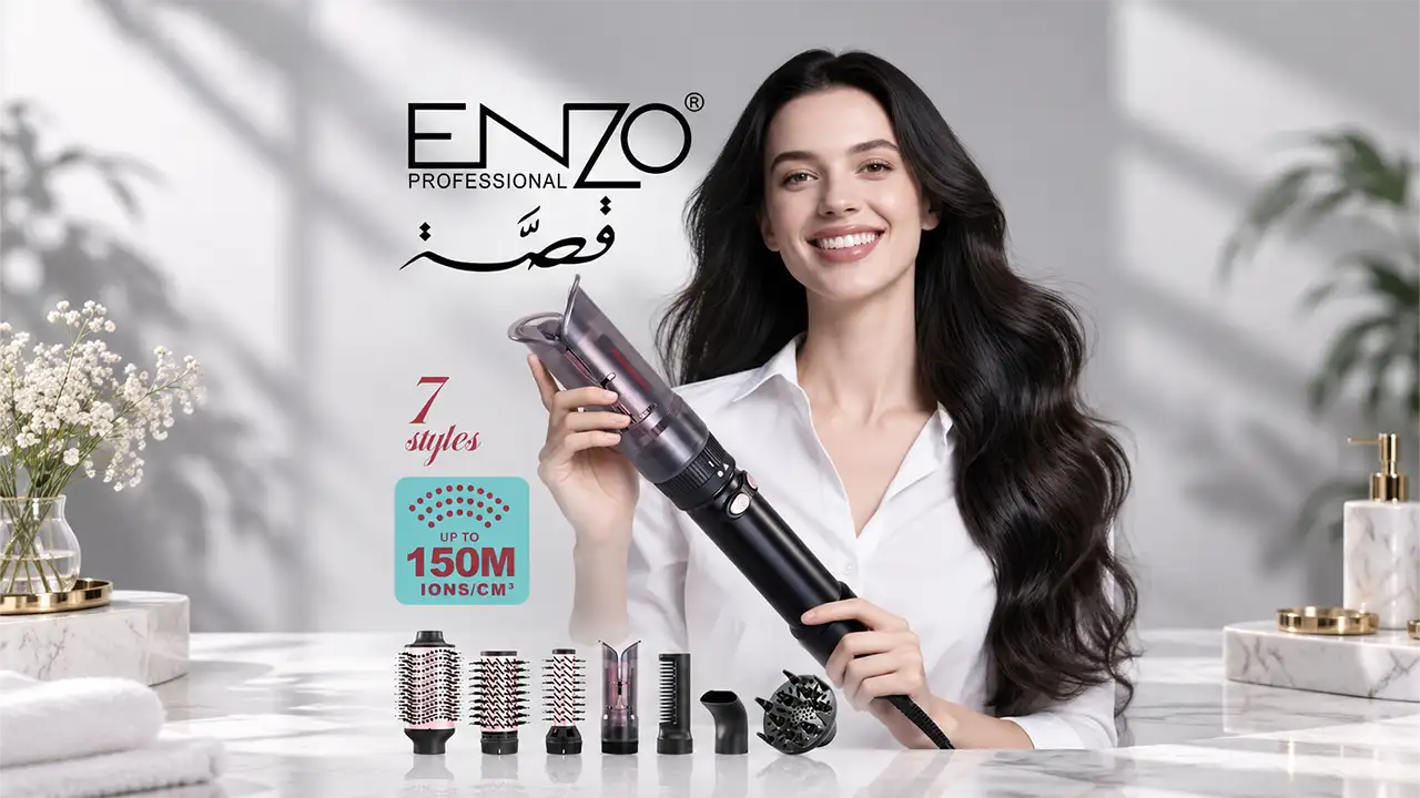 Enzo EN-750 Original 7-in-1 Hair Styling Kit - 1500W - Black and Rose Gold