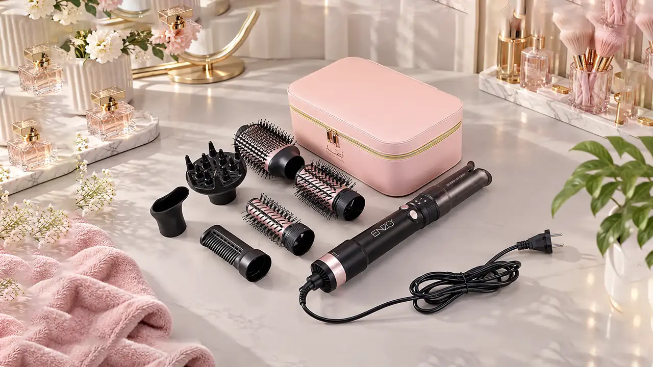 Enzo EN-750 Original 7-in-1 Hair Styling Kit - 1500W - Black and Rose Gold