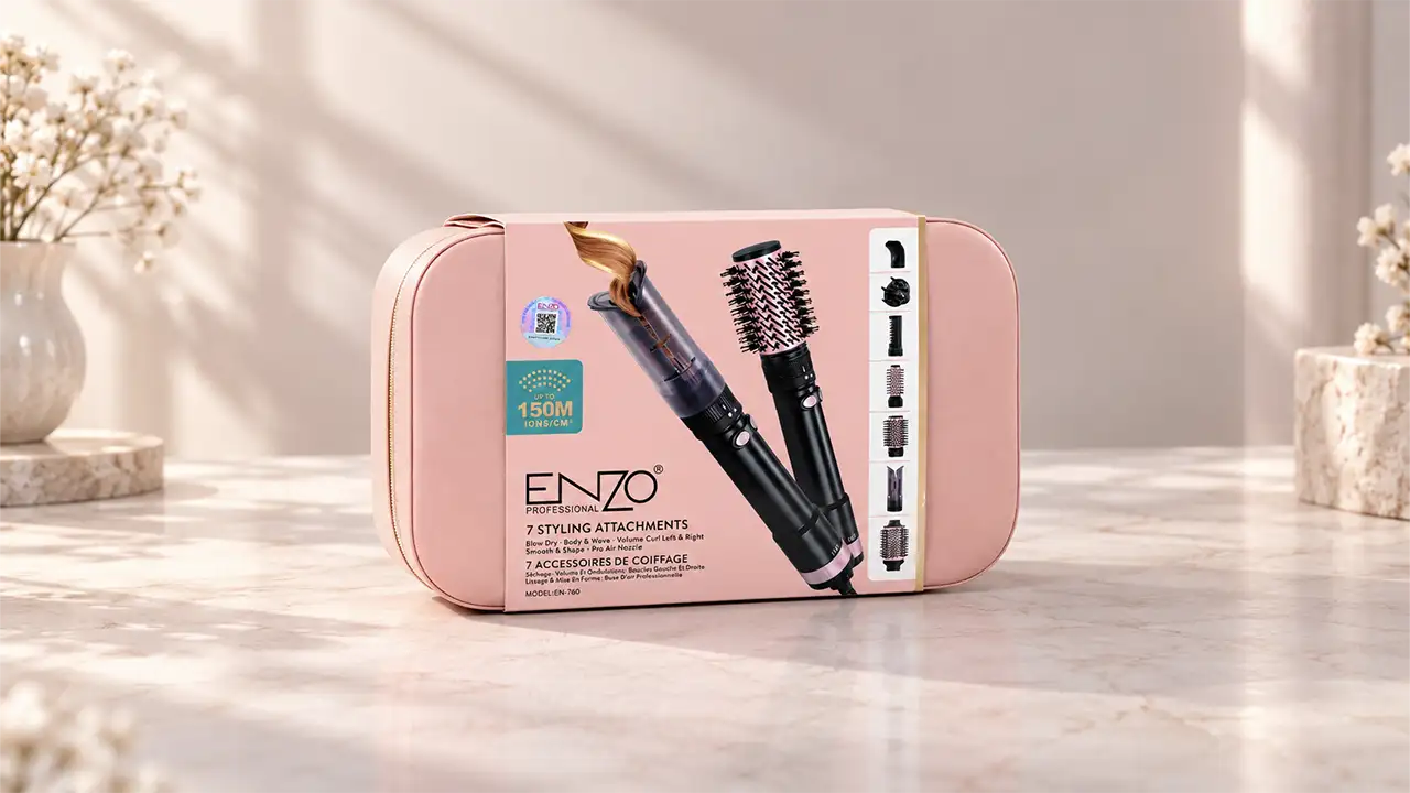 Enzo EN-750 Original 7-in-1 Hair Styling Kit - 1500W - Black and Rose Gold