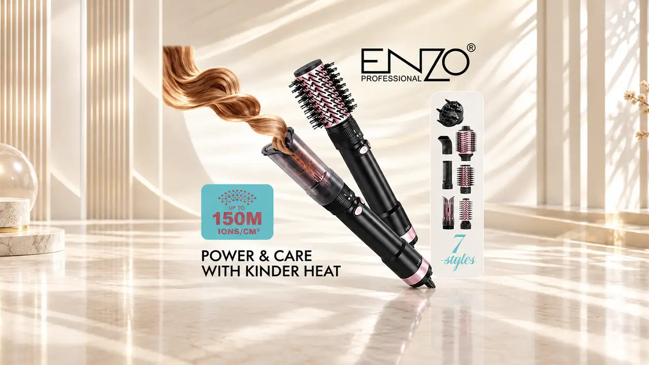 Enzo EN-750 Original 7-in-1 Hair Styling Kit - 1500W - Black and Rose Gold