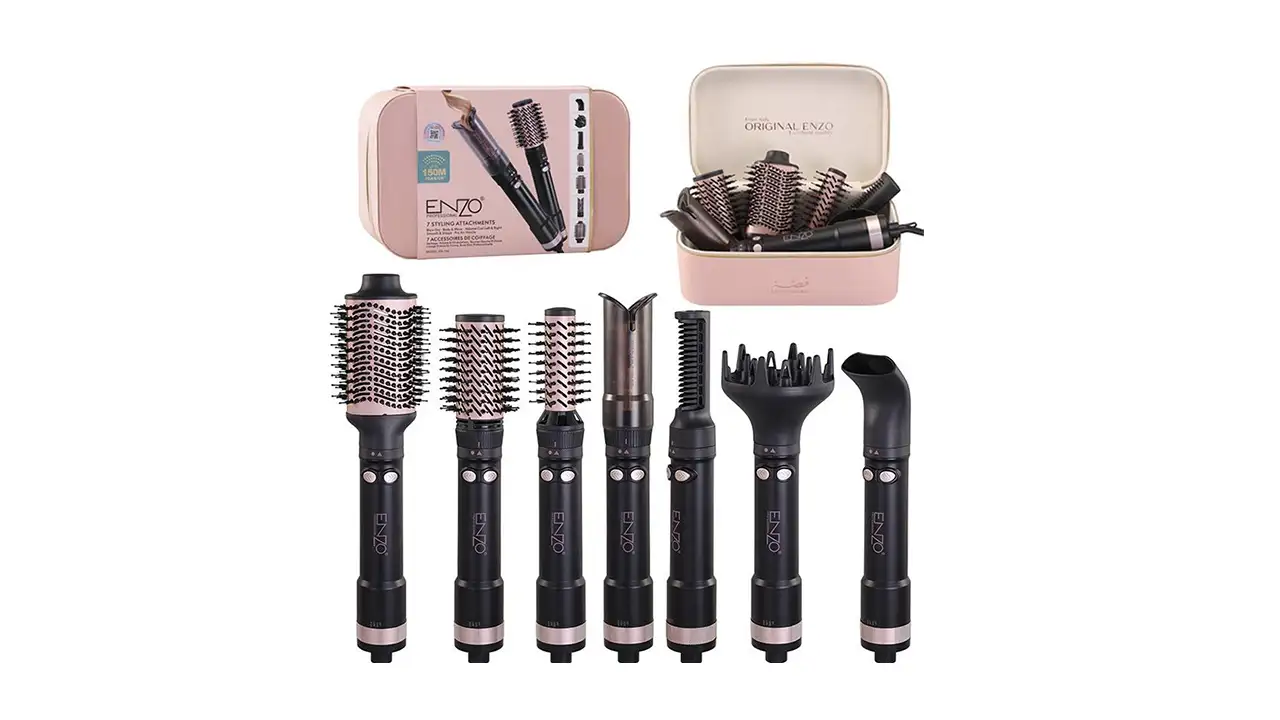 Enzo EN-750 Original 7-in-1 Hair Styling Kit - 1500W - Black and Rose Gold