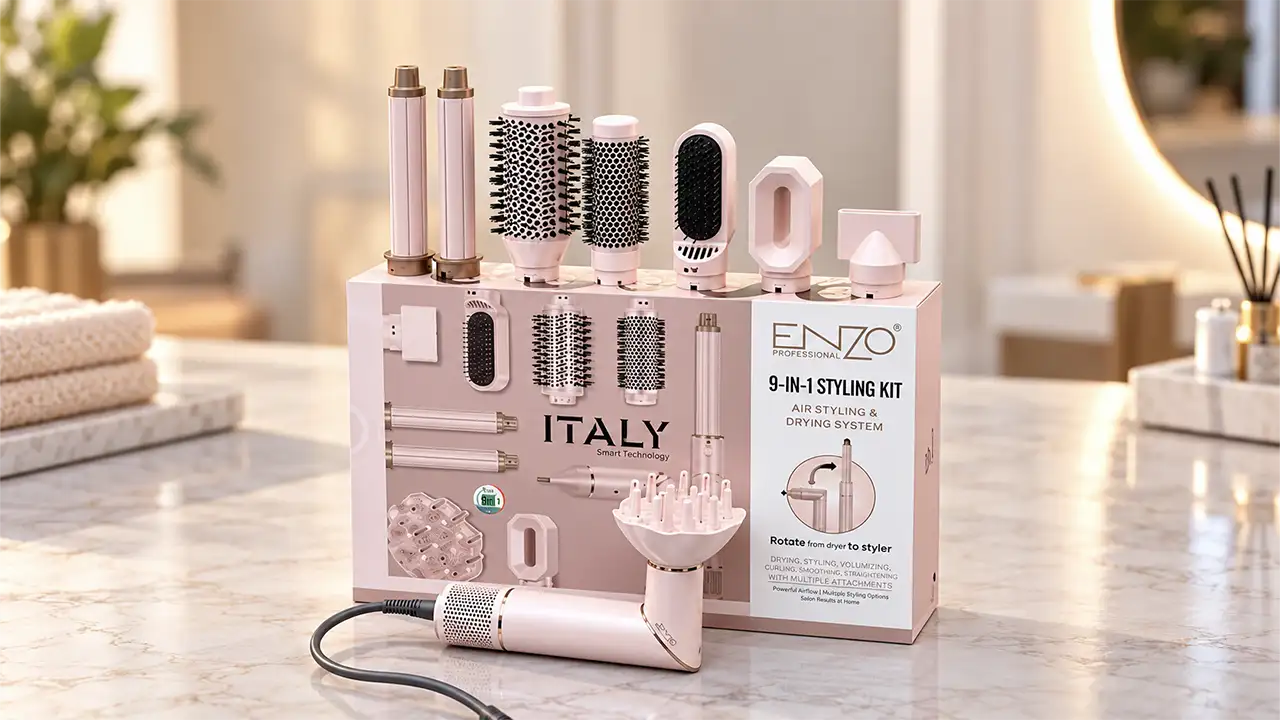 Enzo EN-755 9-in-1 Air Styling and Hair Dryer Kit