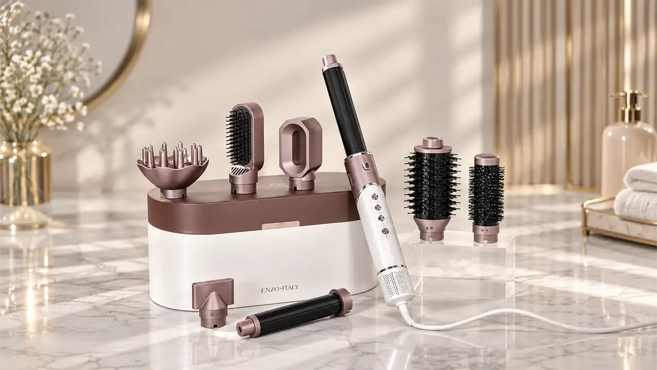 Enzo EN-755 Pro Hair Styling and Drying Kit - White and Rose Gold