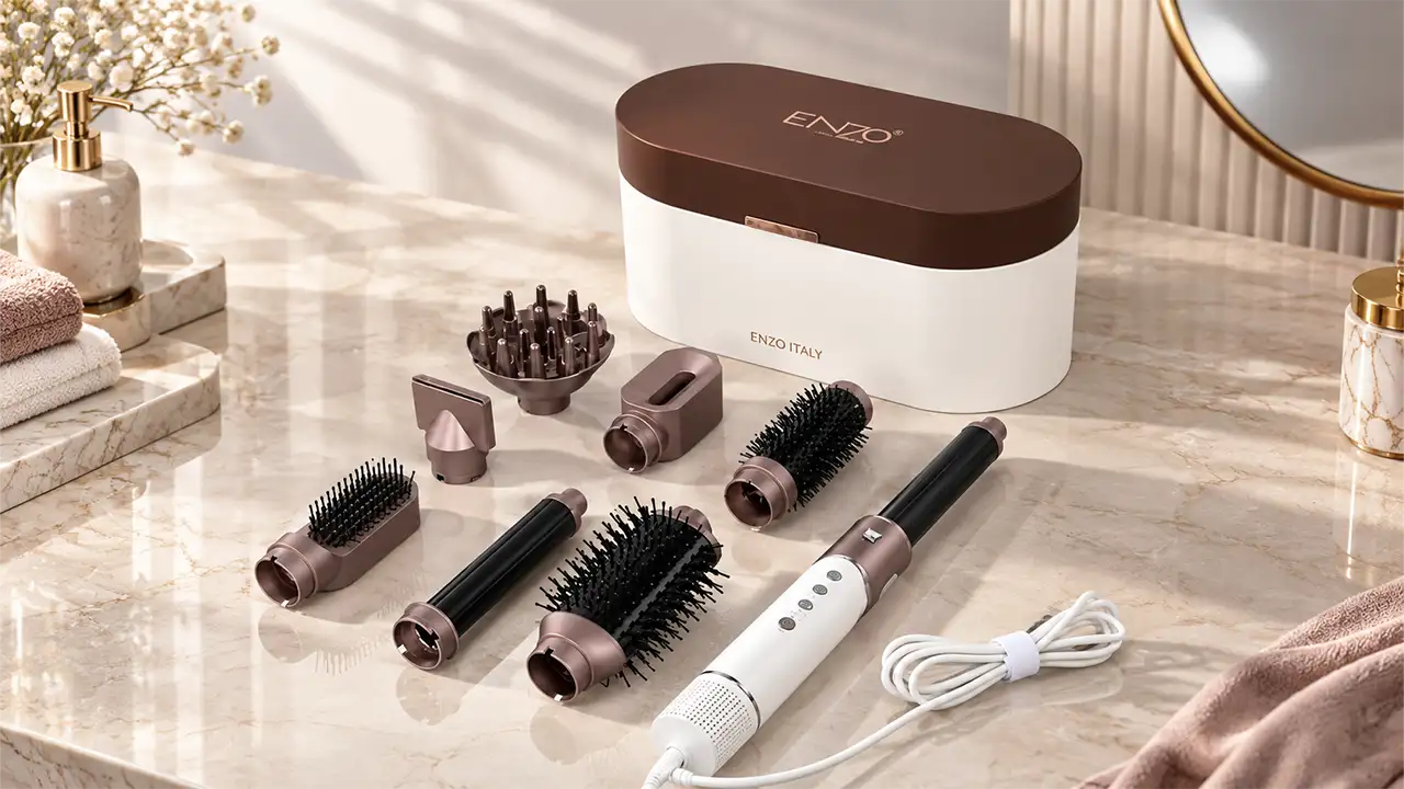 Enzo EN-755 Pro Hair Styling and Drying Kit - White and Rose Gold