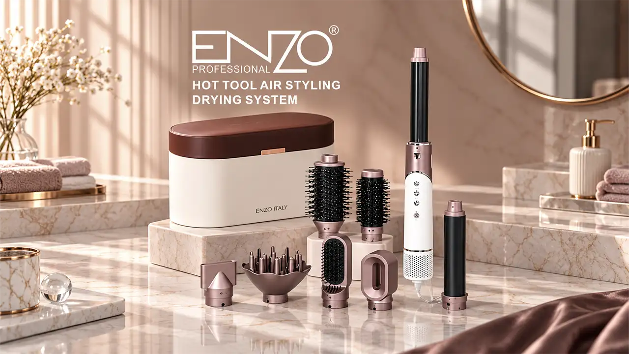 Enzo EN-755 Pro Hair Styling and Drying Kit - White and Rose Gold