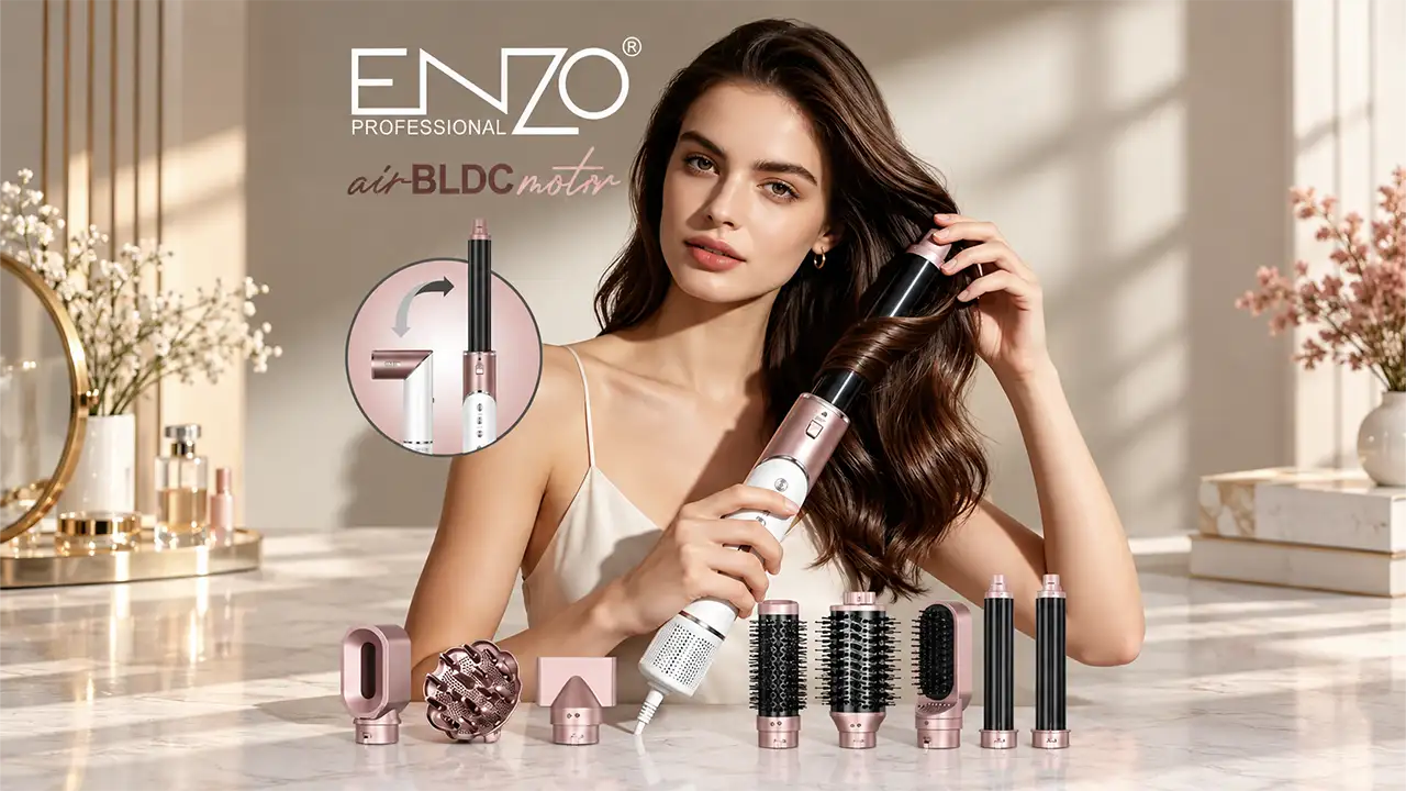 Enzo EN-755 Pro Hair Styling and Drying Kit - White and Rose Gold