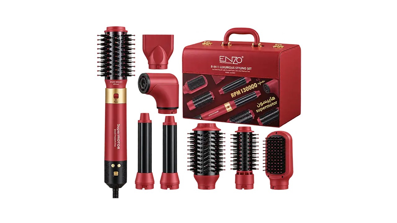 Enzo Supermotor Luxury 8-in-1 Air Styling and Drying Kit - 1500W - Red