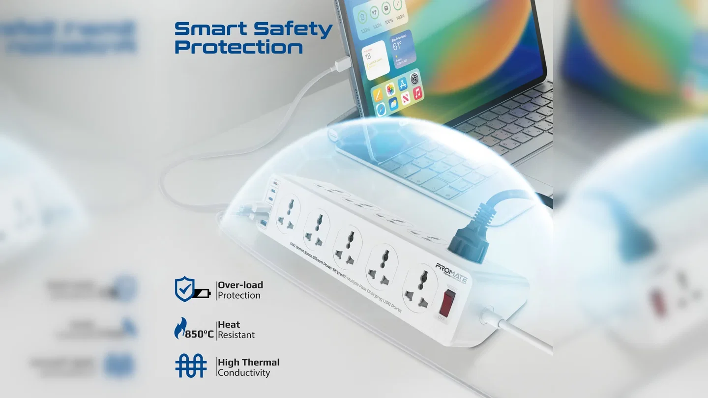 10AC Socket Space Efficient Power Strip with USB Ports