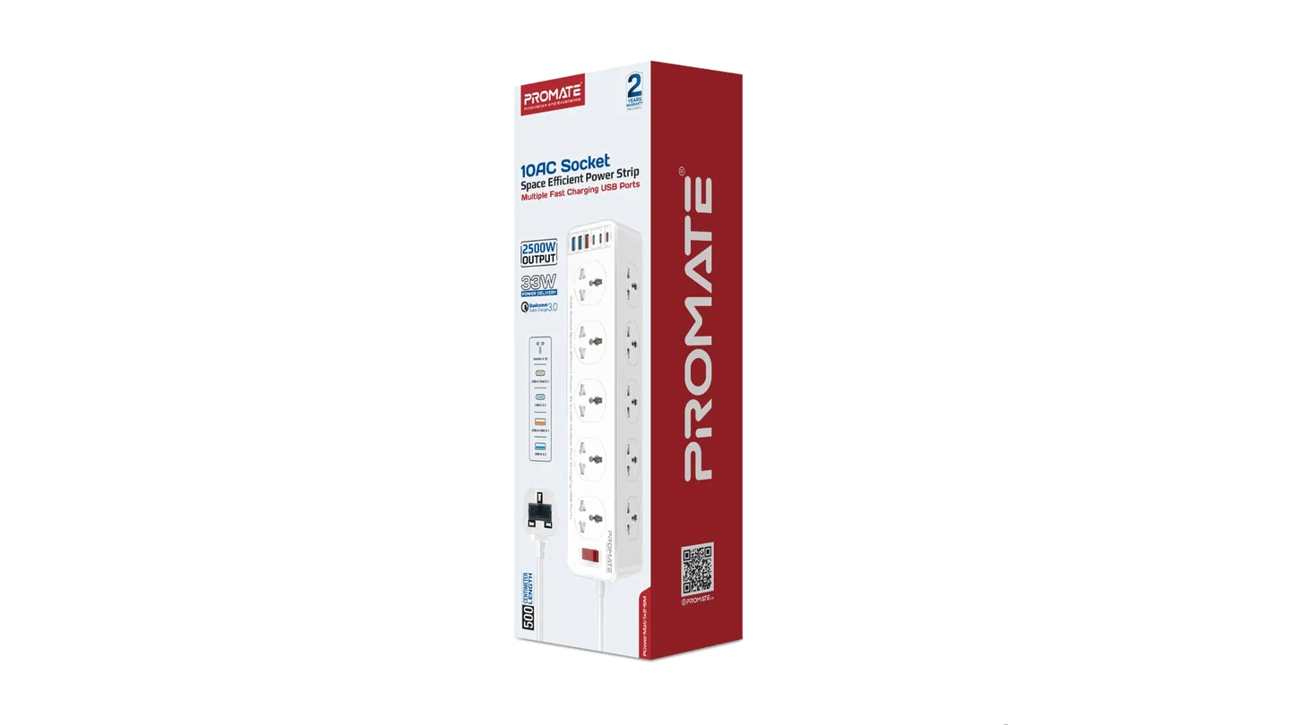 10AC Socket Space Efficient Power Strip with USB Ports
