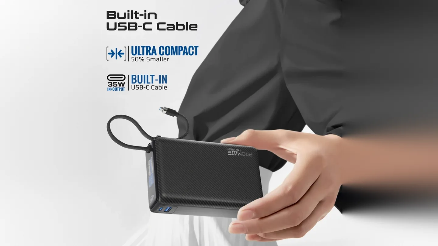 35W SuperSpeed™ Power Bank with Built-in USB-C Cable & TFT Screen