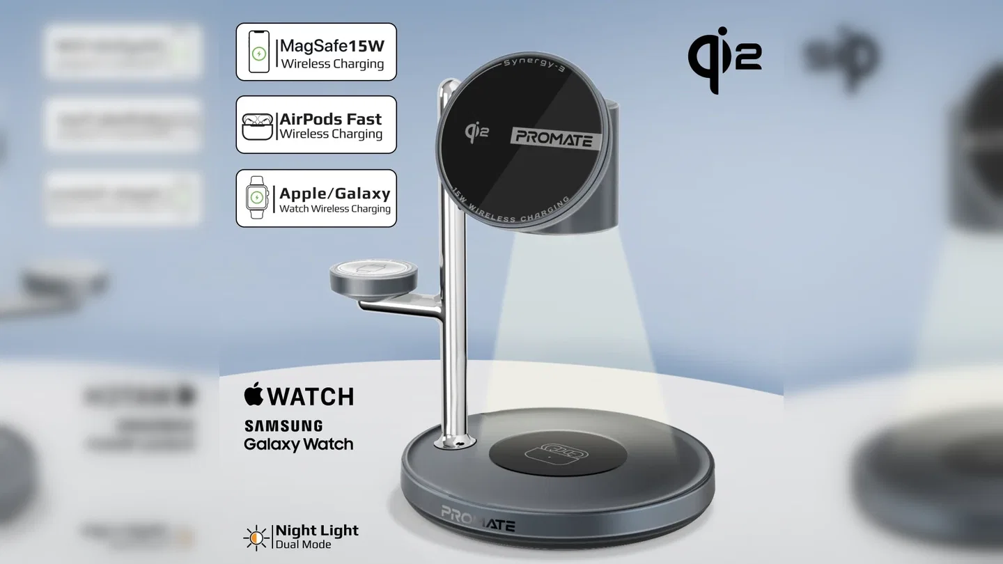 4-in-1 Qi2 Certified MagSafe Compatible Wireless Charging Station w/ Soft-Glow Night Lamp