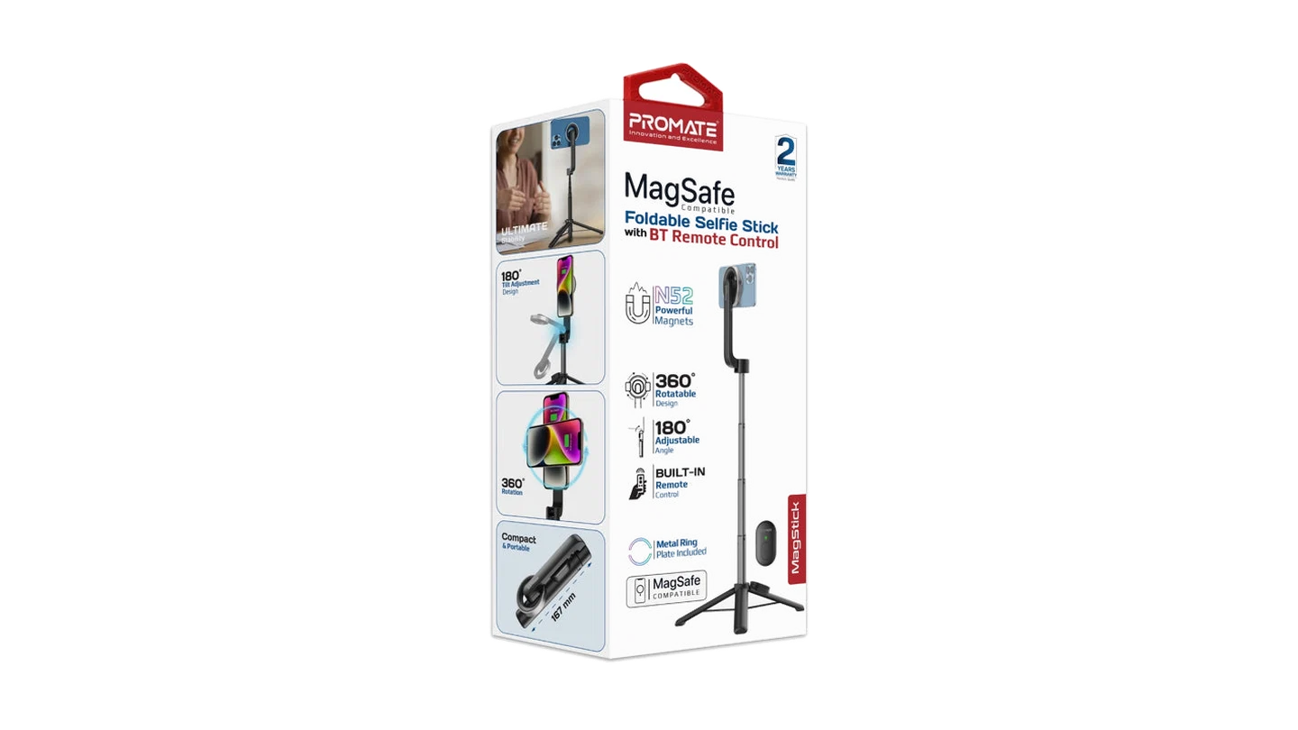 MagSafe Compatible Foldable Selfie Stick with BT Remote Control