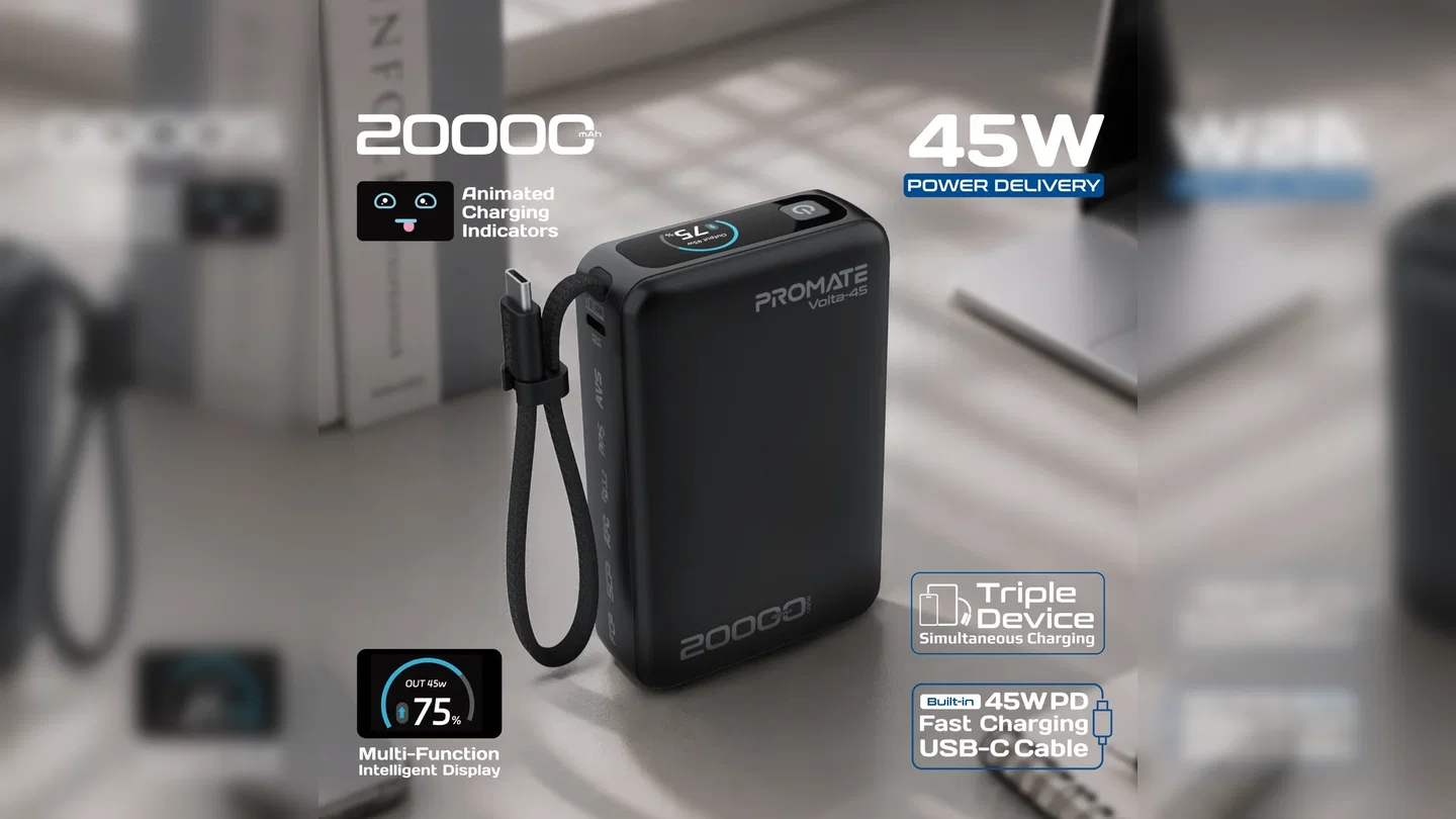 Volta-45 – باور بانك 20000mAh بشحن سريع 45 واط مع كابل USB-C مدمج