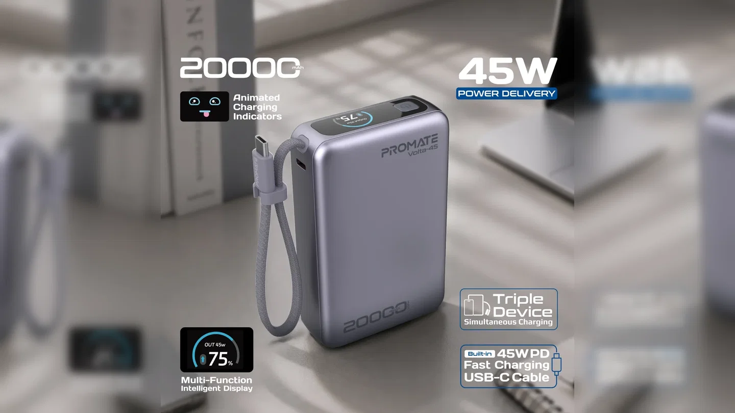 Volta-45 – 20000mAh 45W Fast Charging Power Bank with Built-In USB-C Cable