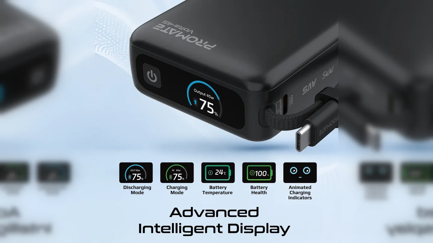 Volta-45 – 20000mAh 45W Fast Charging Power Bank with Built-In USB-C Cable