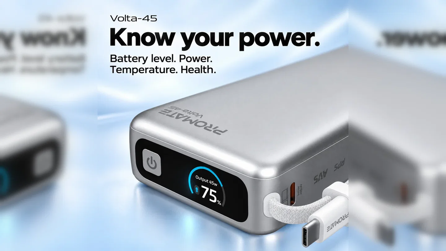 Volta-45 – 20000mAh 45W Fast Charging Power Bank with Built-In USB-C Cable